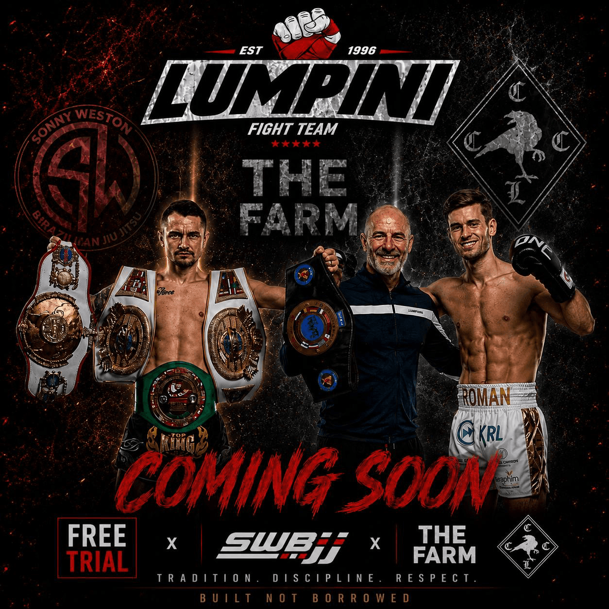 Poster: Lumpini Fight Team and The Farm, coming soon, with Sonny Weston Brazilian Jiu-Jitsu